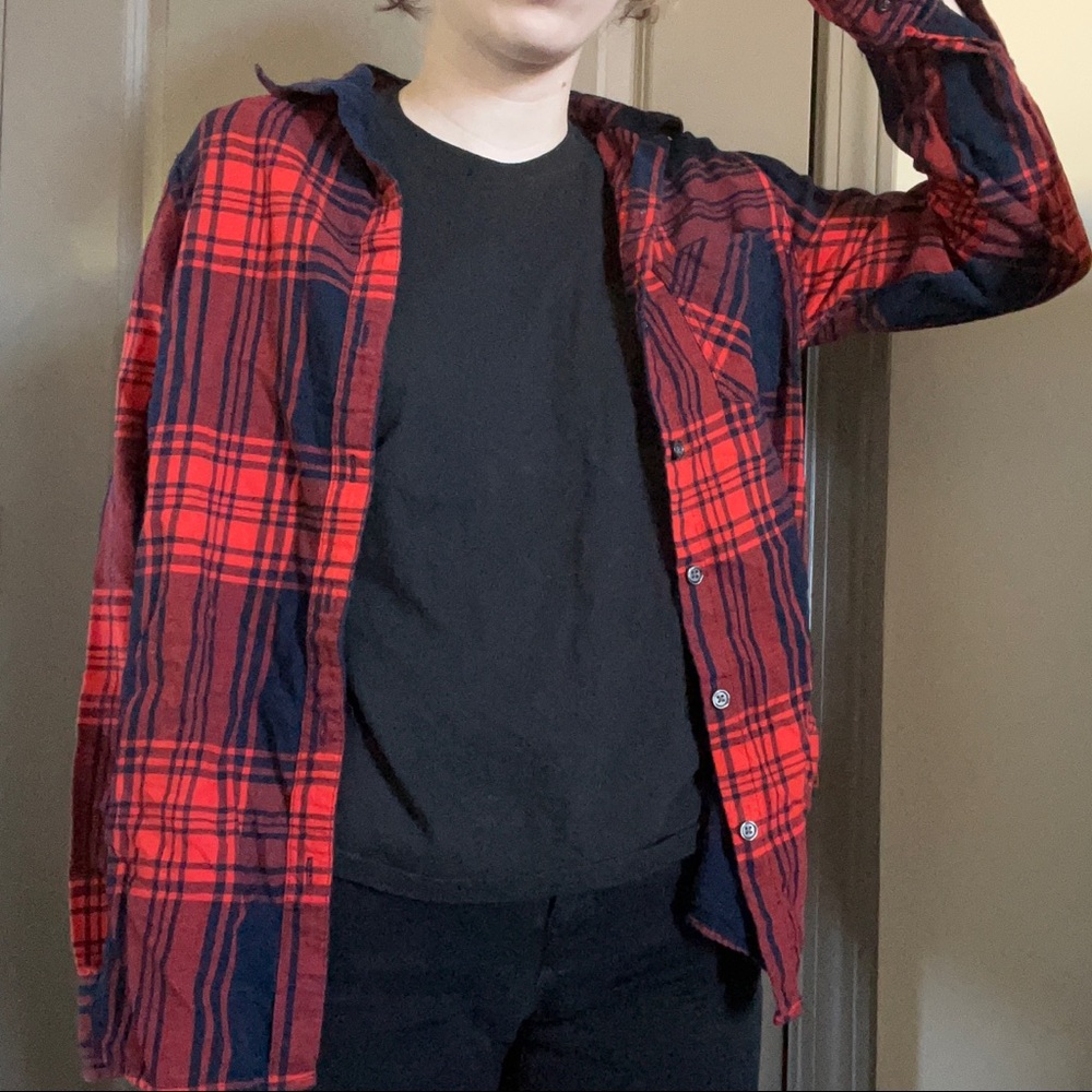 Red button-up flannel top